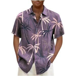 Men's Casual Short Sleeve Hawaiian Print Button Down Beach Shirt Size 3XL